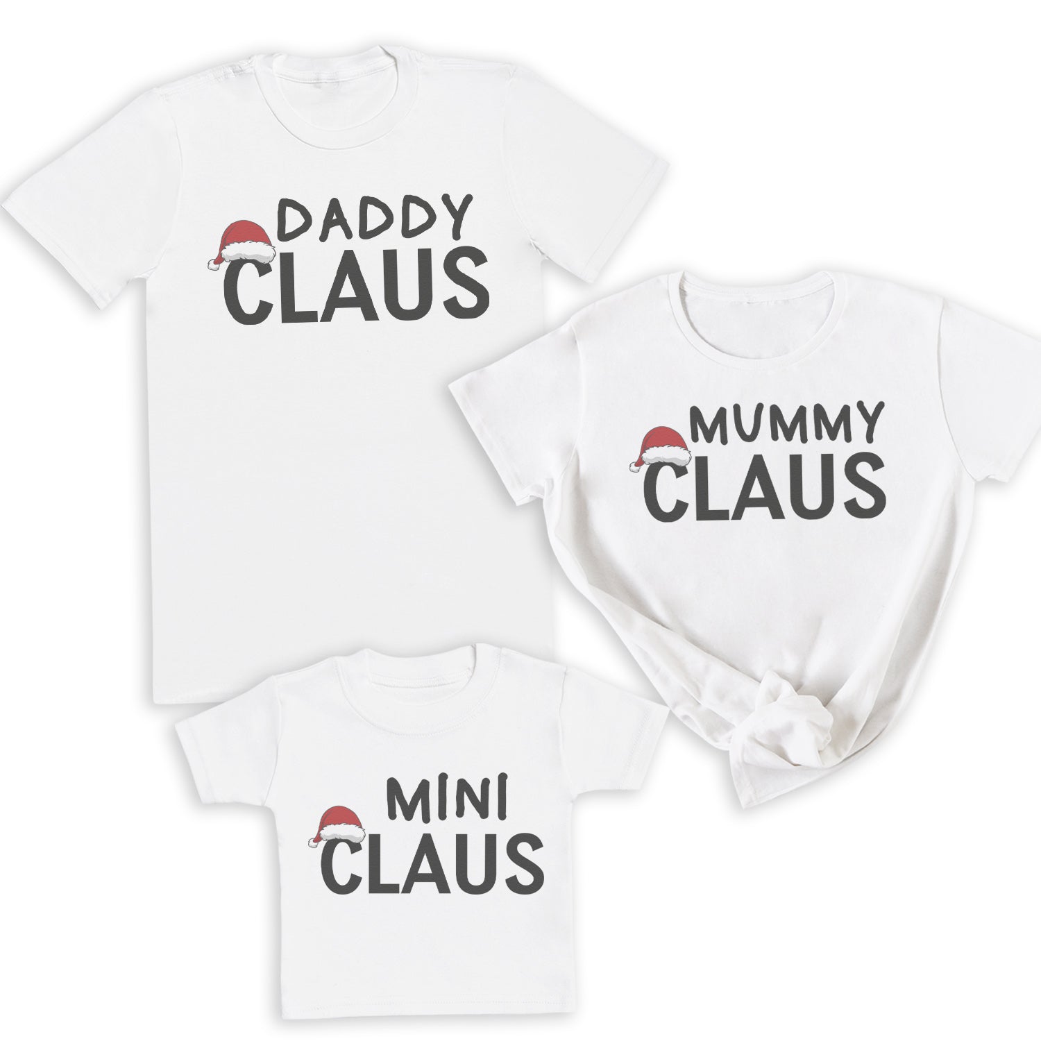 Daddy, Mummy Mini Clause With Hat - Family Matching Christmas Tops - Adult, Kids & Baby - (Sold Separately)