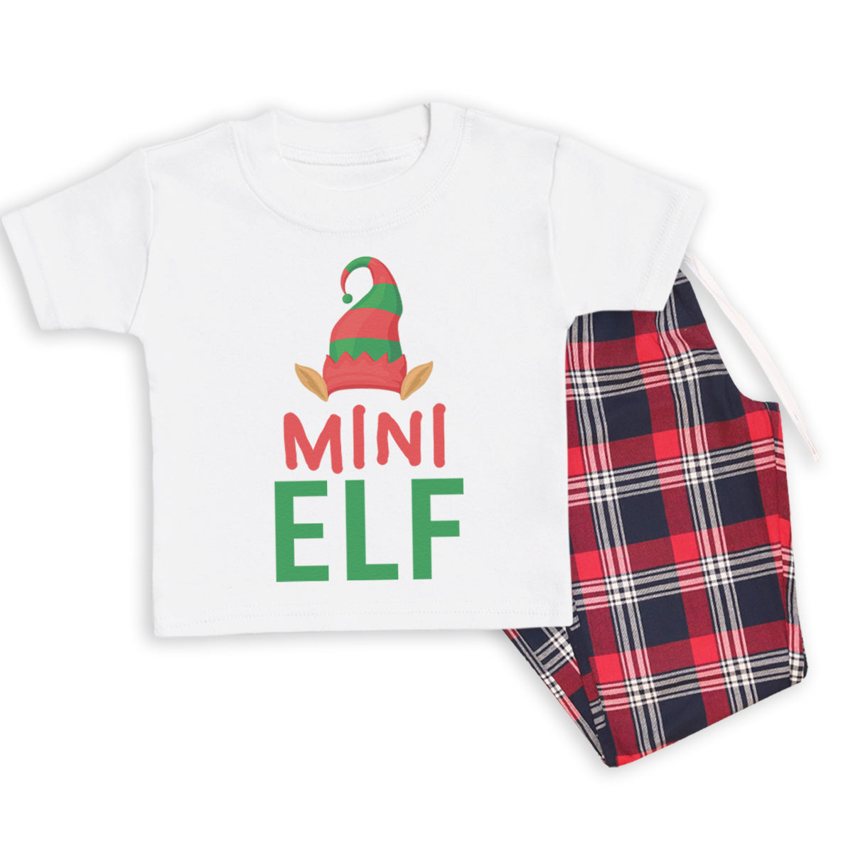 Mini Elf Family Matching Christmas Pyjamas Top Tartan PJ Bottoms