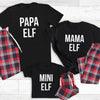 Papa, Mama & Mini Elf White - Family Matching Christmas Pyjamas - Top & Tartan PJ Bottoms - (Sold Separately)