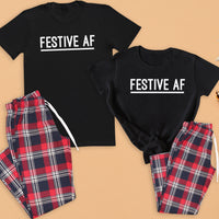 Festive AF - Family Matching Christmas Pyjamas - Top & Tartan PJ Bottoms - (Sold Separately)