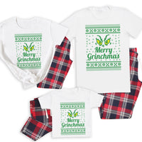 Merry Grinchmas - Family Matching Christmas Pyjamas - Top & Tartan PJ Bottoms - (Sold Separately)