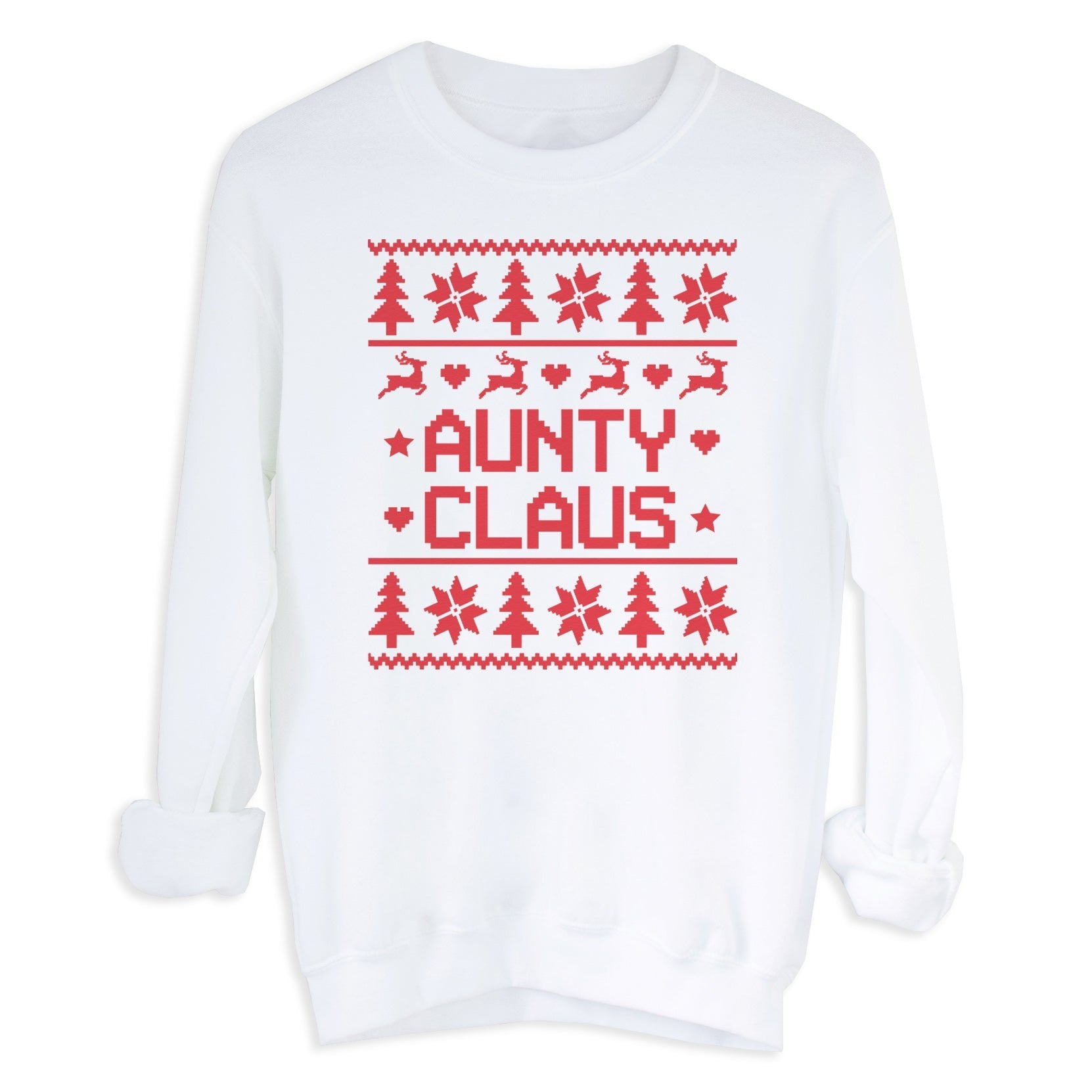 Claus Family Names Pattern Christmas Sweater - Christmas Jumper Sweatshirt - White - All Sizes