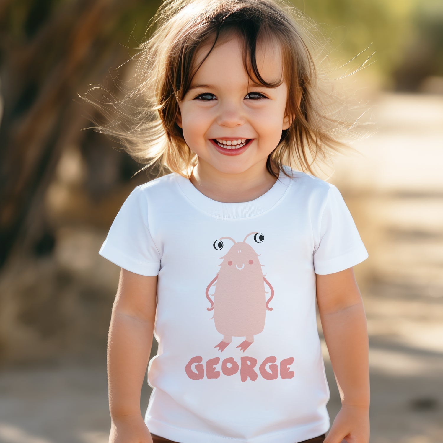 PERSONALISED Name & Pink Monster - Baby & Kids T-Shirt