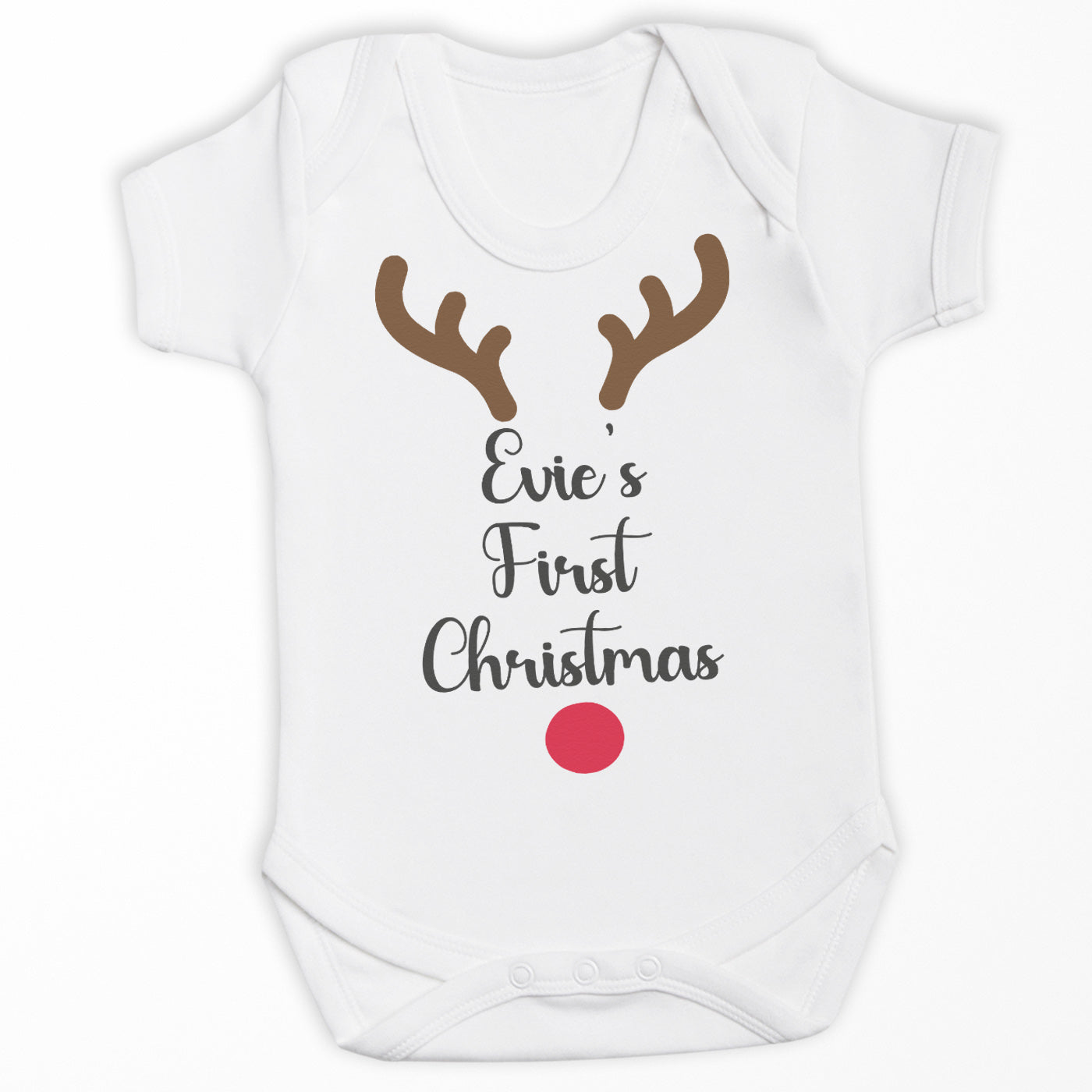 PERSONALISED Reindeer Face First Christmas - Baby Bodysuit & Baby T-Shirt