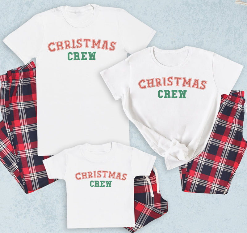 Christmas Crew Colour - Family Matching Christmas Pyjamas - Top & Tartan PJ Bottoms - (Sold Separately)