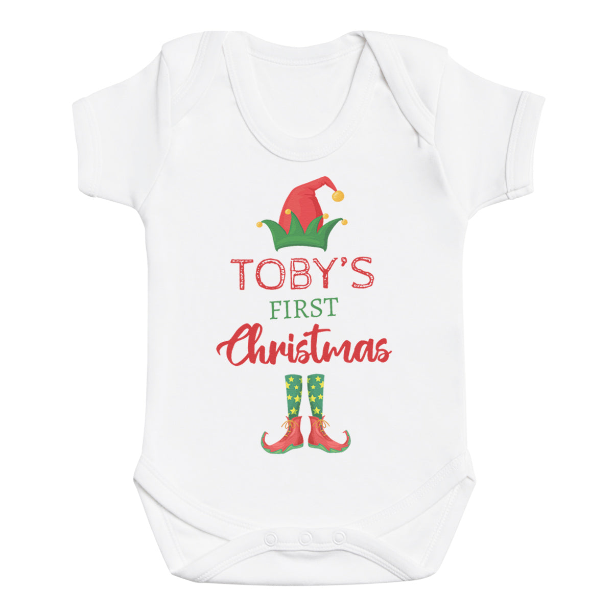 PERSONALISED First Christmas with Elf Hat & Boots - Baby Bodysuit & Baby T-Shirt