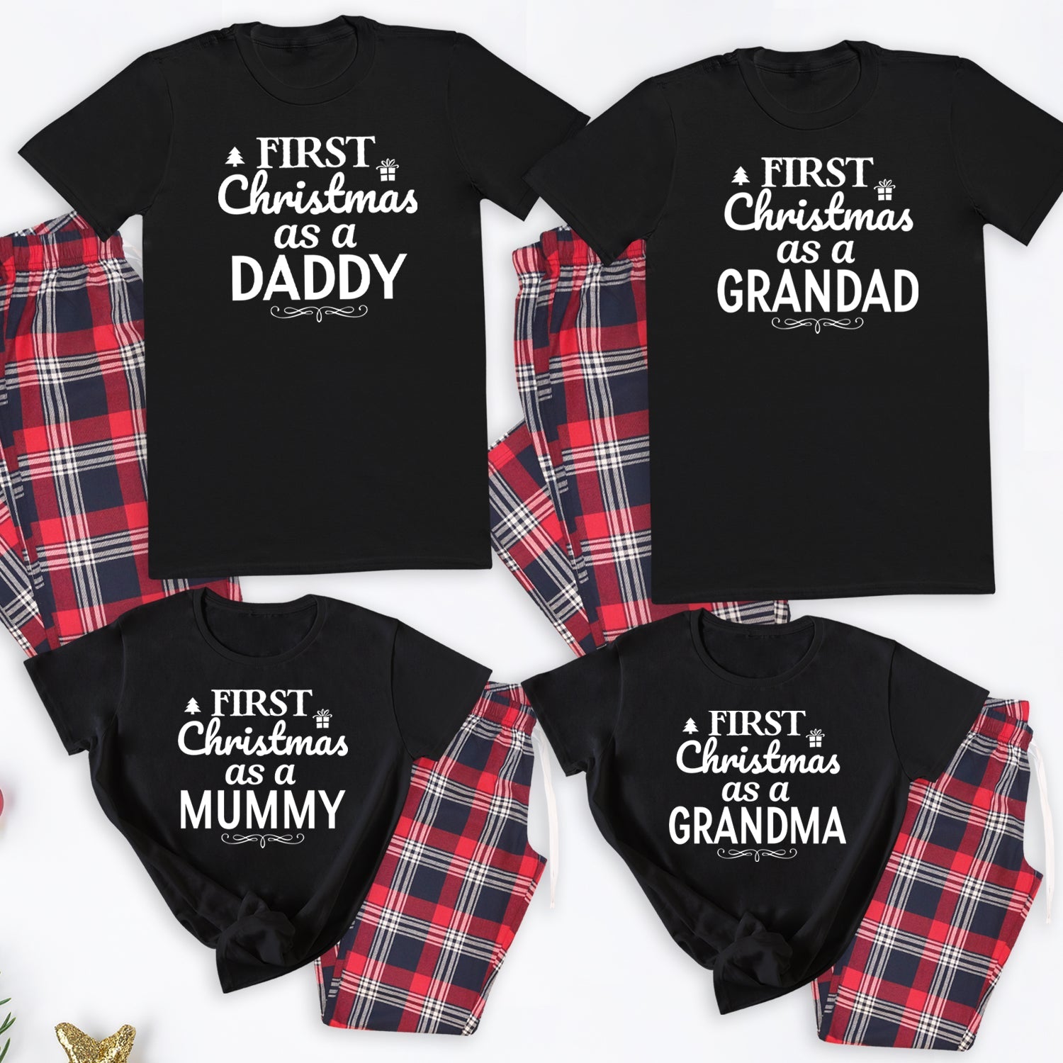 First Christmas As a Family Matching Christmas Pyjamas Top Tartan PJ Bottoms Sold Separately