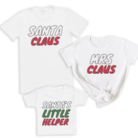 Santa Claus, Mrs Claus & Little Helper - Family Matching Christmas Tops - Adult, Kids & Baby - (Sold Separately)