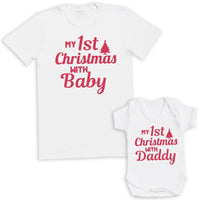 1st Christmas with Daddy - Family Matching Christmas Tops - Adult, Kids & Baby - (Sold Separately)