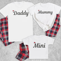 Daddy, Mummy & Mini Santa Hat - Family Matching Christmas Pyjamas - Top & Tartan PJ Bottoms - (Sold Separately)