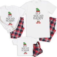 Daddy, Mummy & Junior Elf Squad - Family Matching Christmas Pyjamas - Top & Tartan PJ Bottoms - (Sold Separately)