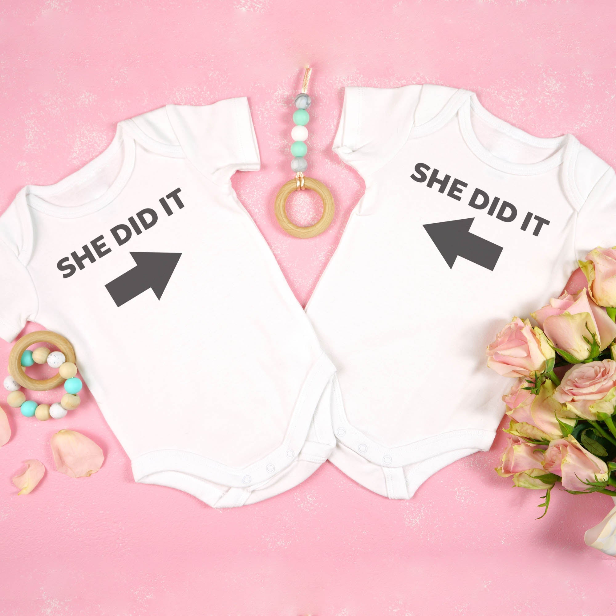 She Did It & She Did It Twin Set - Baby Bodysuit & Kids T-Shirt - (0M to 14 yrs)